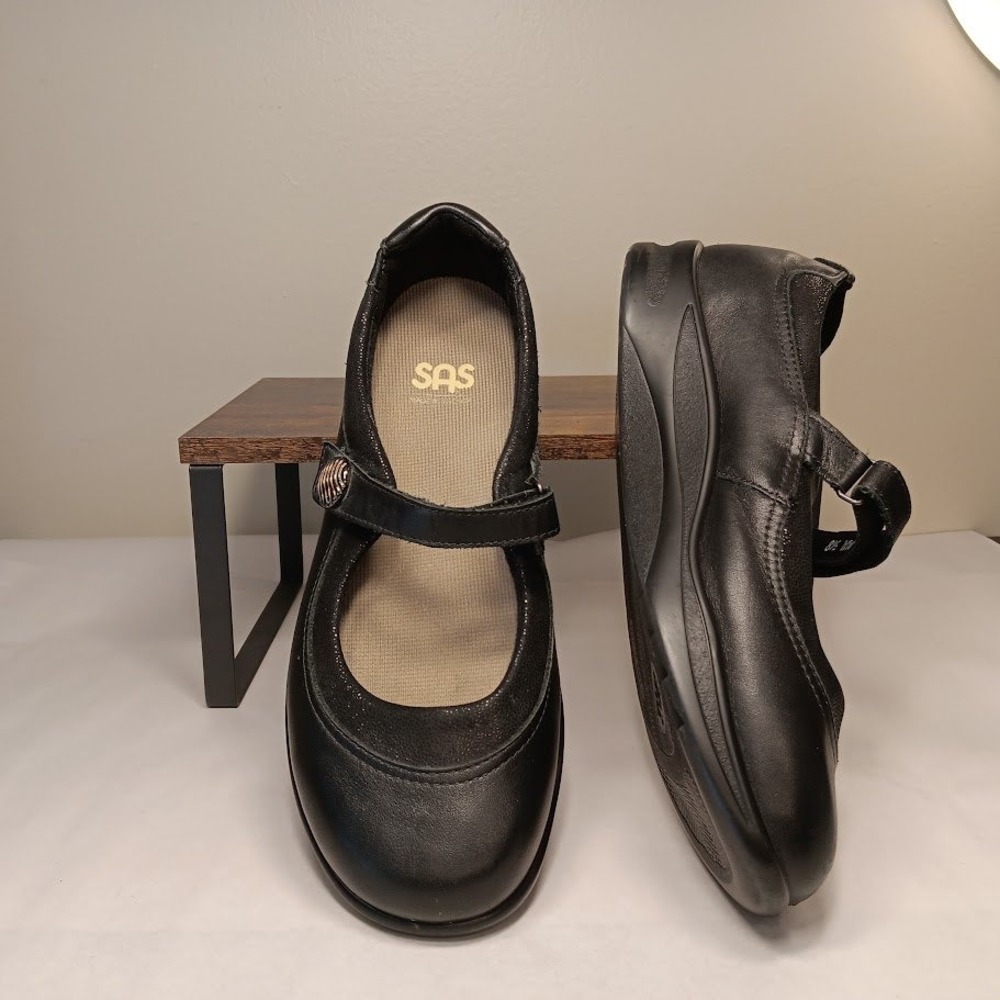 SAS Walk Easy Mary Jane Shoes Womens 8.5 WW Black Leather Excellent Comfort